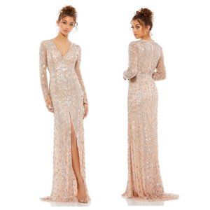 NWT MAC DUGGAL EMBELLISHED SLEEVE LONG SLIT DRESS LONG SLEEVED PINK GOLD 5002